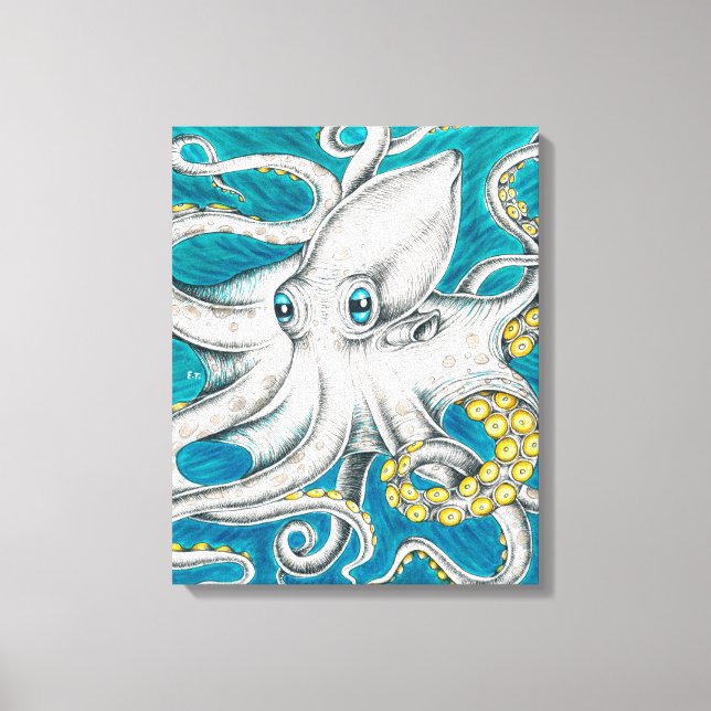 Toile Octopus Tentacles encre turquoise verte (Recto)