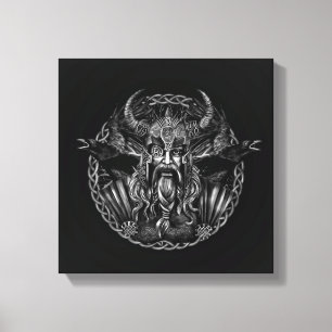 Toile Odin et ses corbeaux Huginn et Muninn