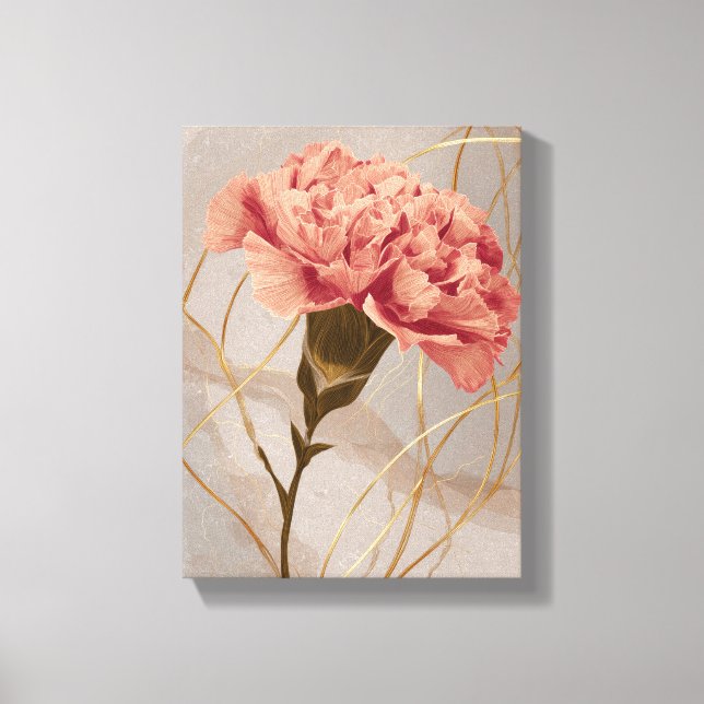 Toile Œillet Rose Pâle Floral Or (Recto)