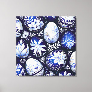 Toile Œuf de Pâques Floral de Printemps Bleu Scandinave