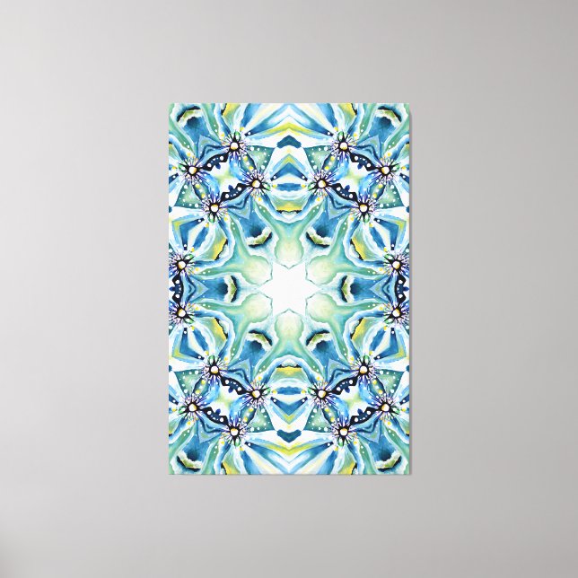 Toile Oeuvre artistique chic Mandala en couleurs Aqua (Recto)
