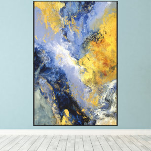 Toile Œuvre d'art abstraite Blue & Gold Cosmic Flow
