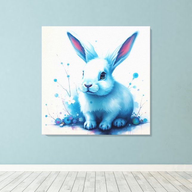 Toile Œuvre d'art aquarelle de lapin bleu (Insitu (Plancher de Bois))