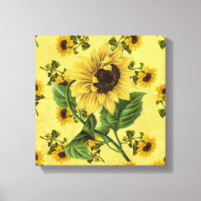 Toile Œuvre d'art carrée de tournesols vintage (Recto)