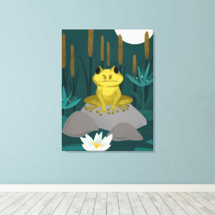 Toile Œuvre d'art de grenouille dans un étang au clair d