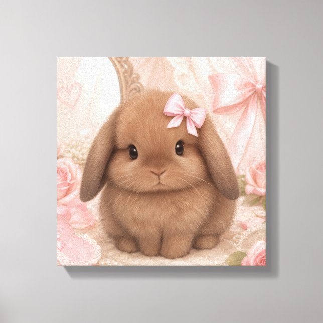Toile œuvre d'art de lapin coquette rose sur le mur  (Recto)