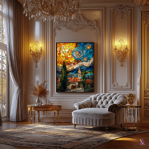 Toile Œuvre d'art en mosaïque de verre teinté de Nuit ét