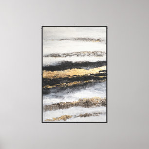 Toile Œuvre d'art mural abstraite en strates noires, bla