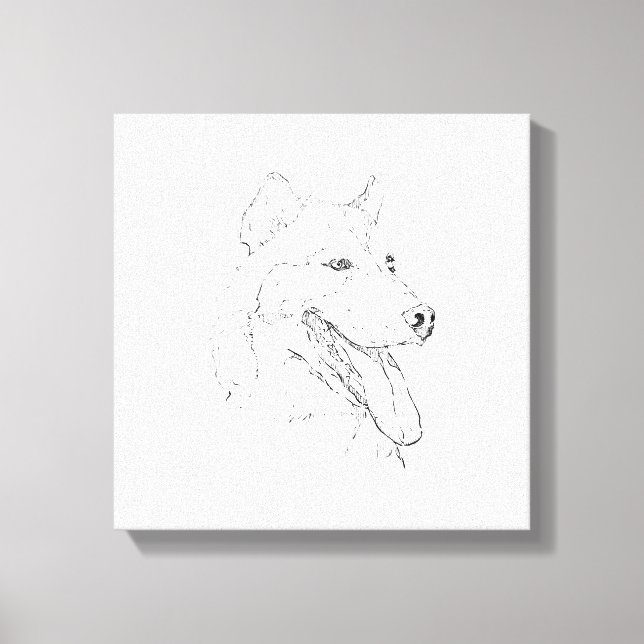 Toile Œuvre d'art murale à l'encre de Husky – Dessin au  (Recto)