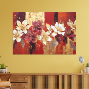 Toile Œuvre d'art murale abstraite florale bordeaux doré