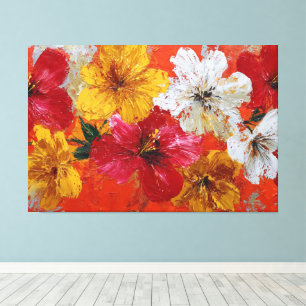 Toile Œuvre d'art murale abstraite florale rouge et jaun