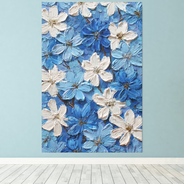 Toile Œuvre d'art murale abstraite florale texturée bleu (Insitu (Plancher de Bois))