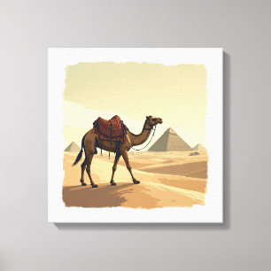 Toile Œuvre d'art murale chameau et pyramides