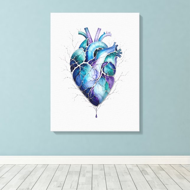 Toile Œuvre d'art murale de cœur anatomique bleu et viol (Insitu (Plancher de Bois))