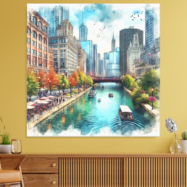 Toile Œuvre d'art murale de la rivière Chicago Illinois  (Insitu(Salon))