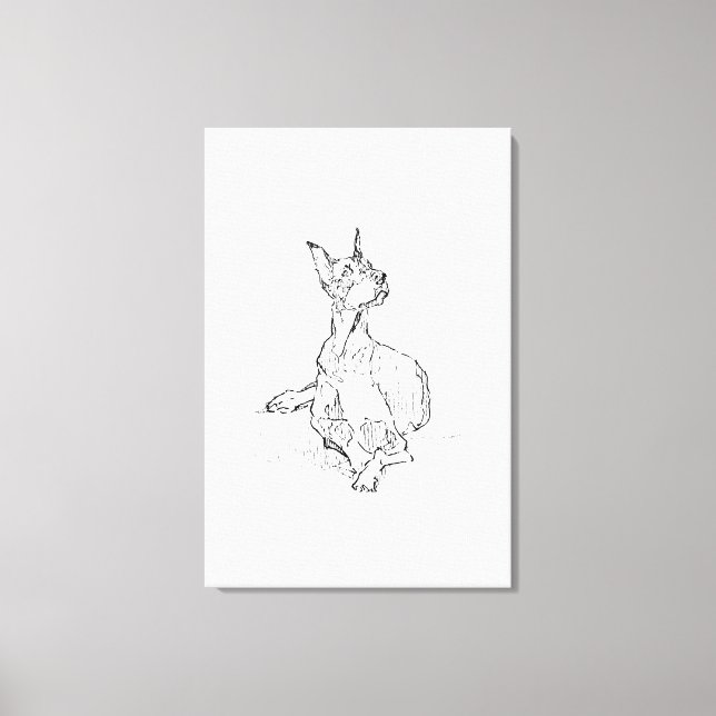 Toile Œuvre d'art murale Doberman – Dessin au trait mini (Recto)