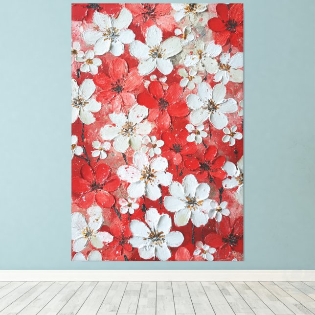 Toile Œuvre d'art murale en impasto à fleurs blanches et (Insitu (Plancher de Bois))
