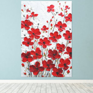 Toile Œuvre d'art murale en impasto à pétales rouges et