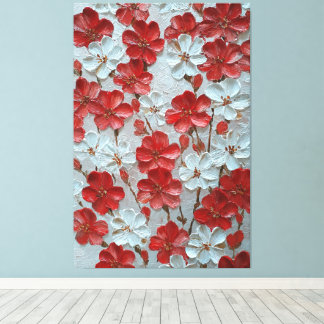 Toile Œuvre d'art murale en impasto floral rouge et blan