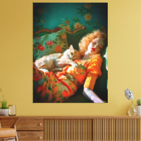 Œuvre d'art murale femme et chat vintage – Floral 