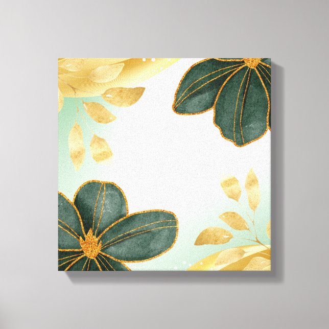 Toile Œuvre d'art murale florale verte unique avec accen (Recto)