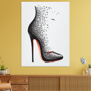 Toile Oeuvre d'art murale High Heel Birds – Chaussure de