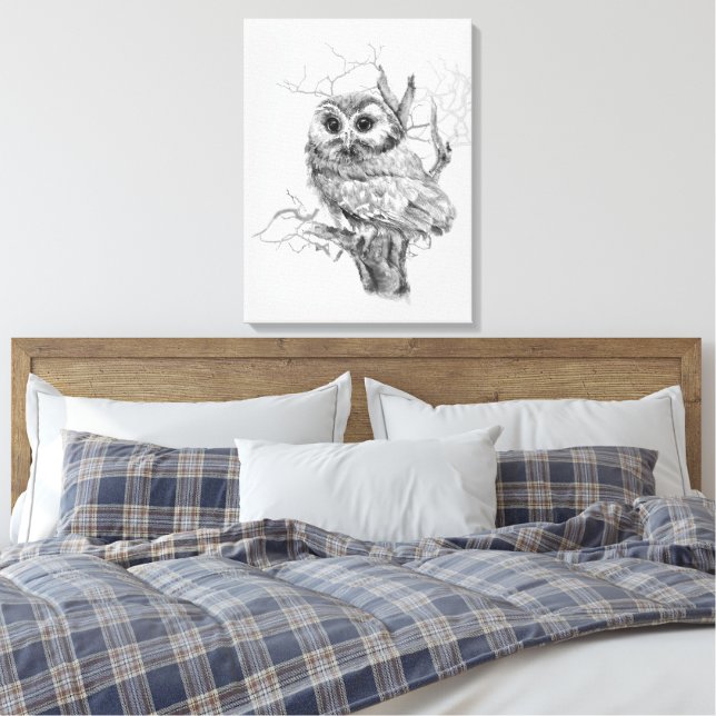 Toile Œuvre d'art originale aquarelle de bébé hibou oise (Insitu(Chambre))