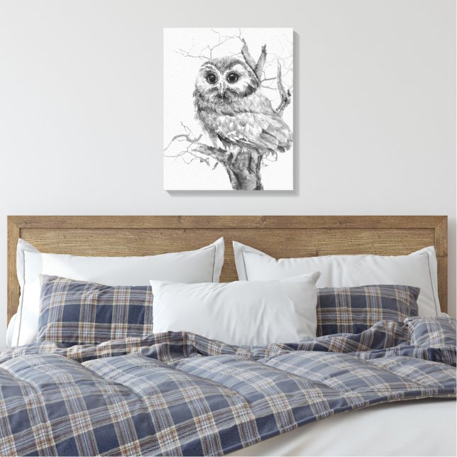 Toile Œuvre d'art originale de chouette bébé à l'aquarel (Insitu(Chambre))
