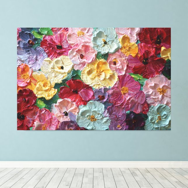 Toile Œuvre d'art texturée abstraite de fleurs (Insitu (Plancher de Bois))