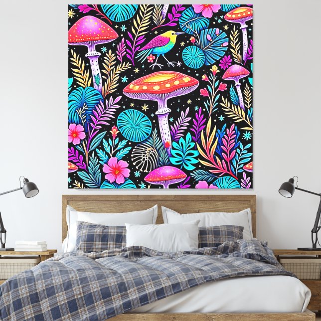 Toile Oeuvre de champignons de la forêt enchantée (Insitu(Chambre))