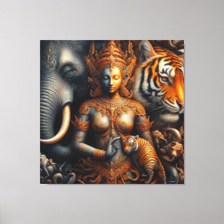 Toile oeuvre d'esprit éléphant tigre