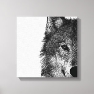 Toile OEuvre d'oeil de loup noir et blanc