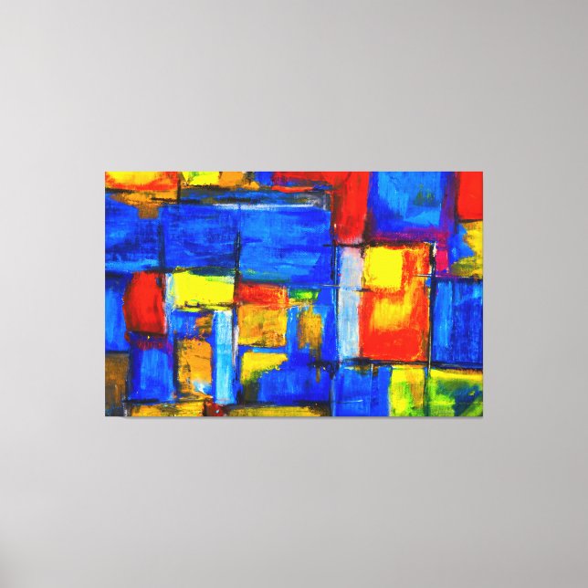 Toile OEuvre murale Abstraite rouge, jaune et bleu (Recto)
