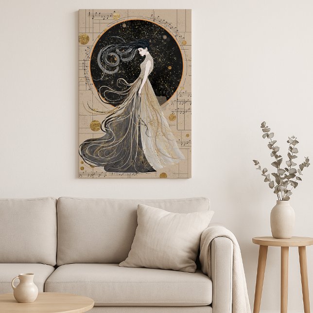Toile OEuvre murale céleste | Femme cosmique rêveuse (Créateur téléchargé)