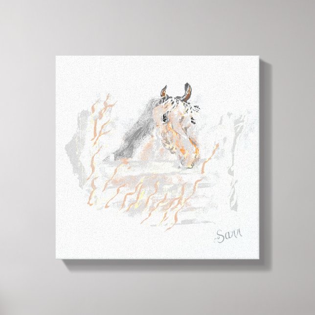 Toile Œuvre murale : Cheval paissant dans les champs  (Recto)