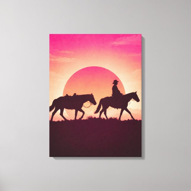 Toile Œuvre murale Cowboy Sunset | Silhouette de cheval  (Recto)