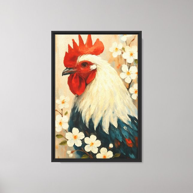 Toile OEuvre murale de coq à fleurs (Recto)