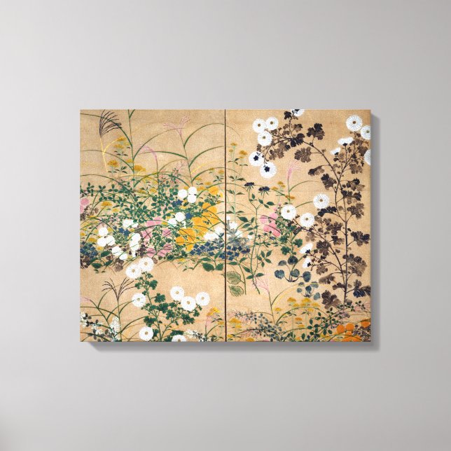 Toile Ogata Korin Flowering Plants à Autumn (Recto)