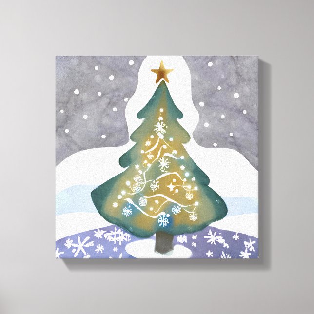Toile Oh sapin de Noël | Aquarelle Peinture hivernale (Recto)