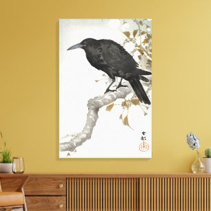 Toile Ohara Koson Corbeau sur branche de fleurs de ceris