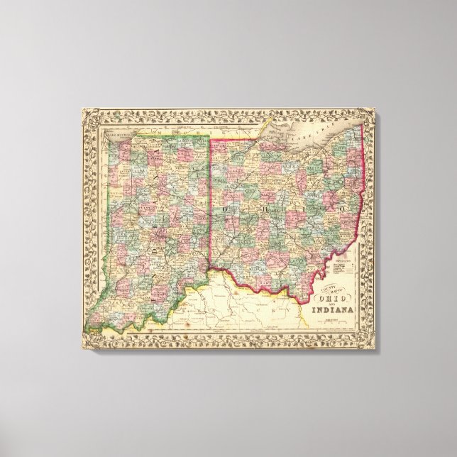 Toile Ohio, Indiana Map par Mitchell (Recto)