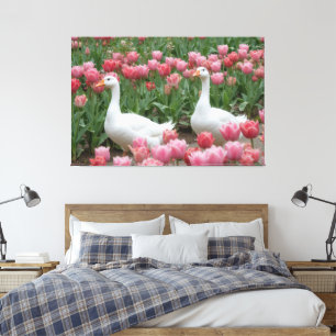 Toile Oies dans un Fleur sauvage rose Meadow Amoureux de