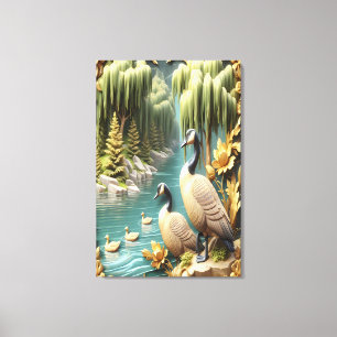 Toile Oies du Canada au milieu des saules pleurs 24x36
