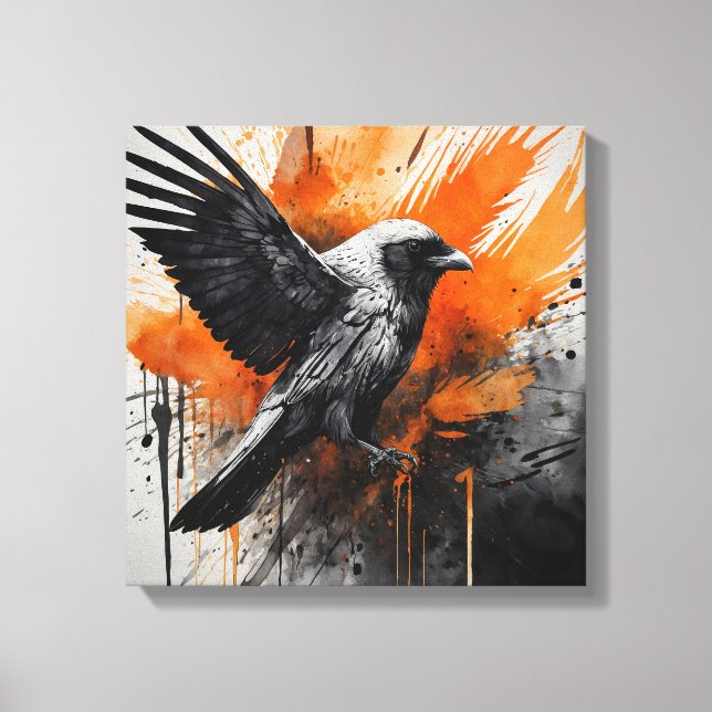 Toile Oiseau Abstrait noir orange (Recto)