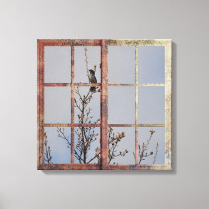 Toile Oiseau bleu dans la fenêtre