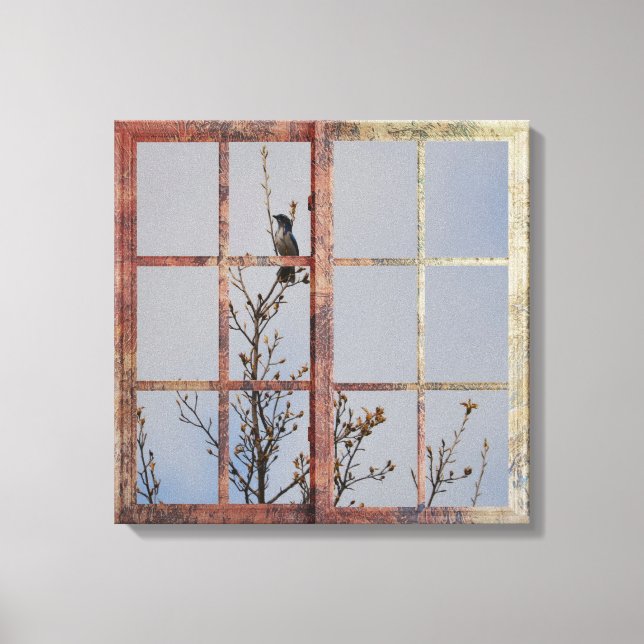 Toile Oiseau bleu dans la fenêtre (Recto)