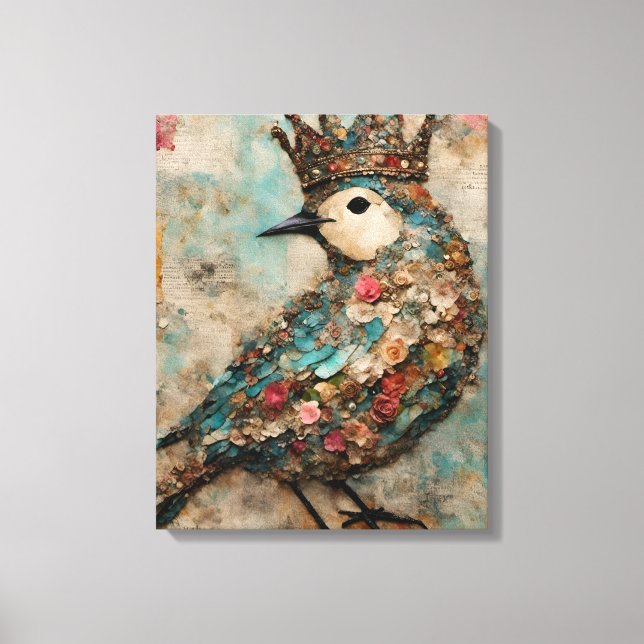 Toile Oiseau dans un collage médiatique mixte de la Cour (Recto)