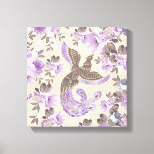 Toile Oiseau de Phoenix avec des fleurs d'aquarelle