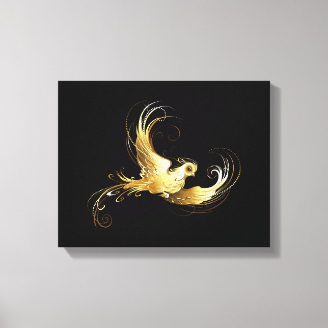 Toile Oiseau doré sur fond noir (Recto)