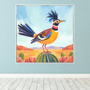 Toile Oiseau et cactus colorés du désert du sud-ouest